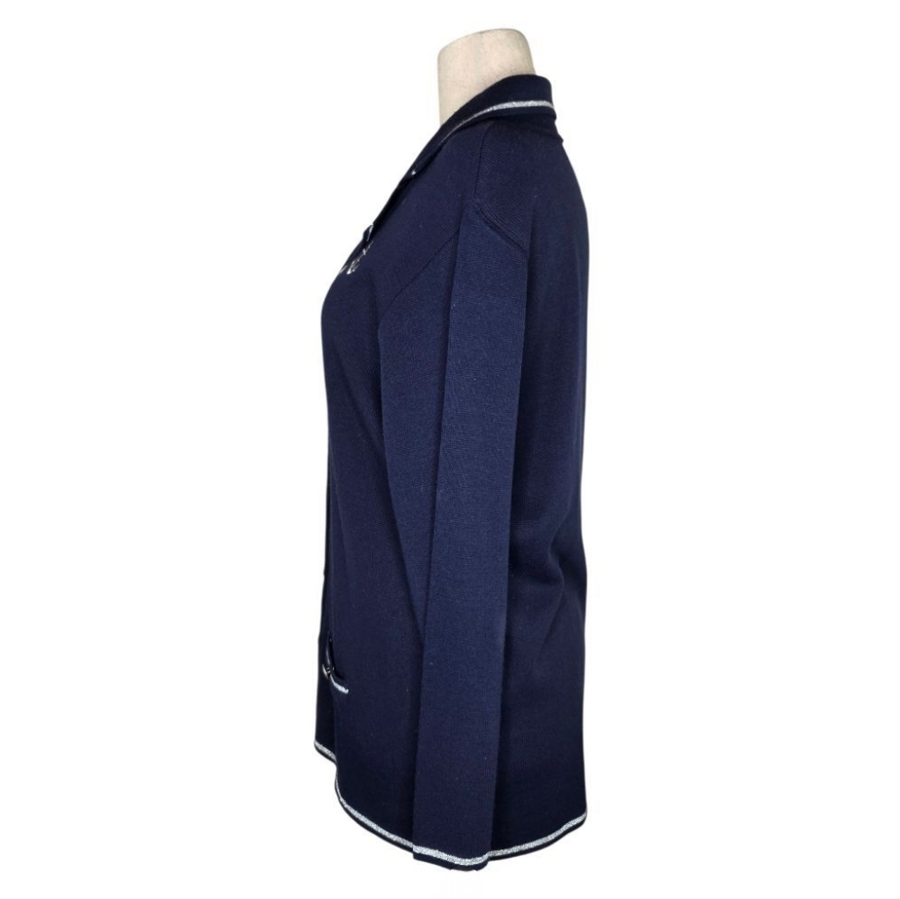 Navy Nautical Anchor Cardigan Sweater Blazer Style Preppy Coastal Sailor - Picture 5 of 6